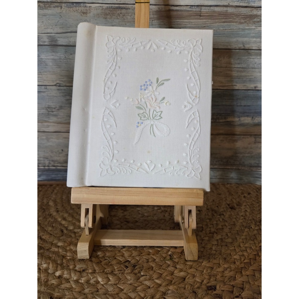 Vintage White Cotton Linen Embroidered Floral Photo Album Baby Wedding 6.5x8